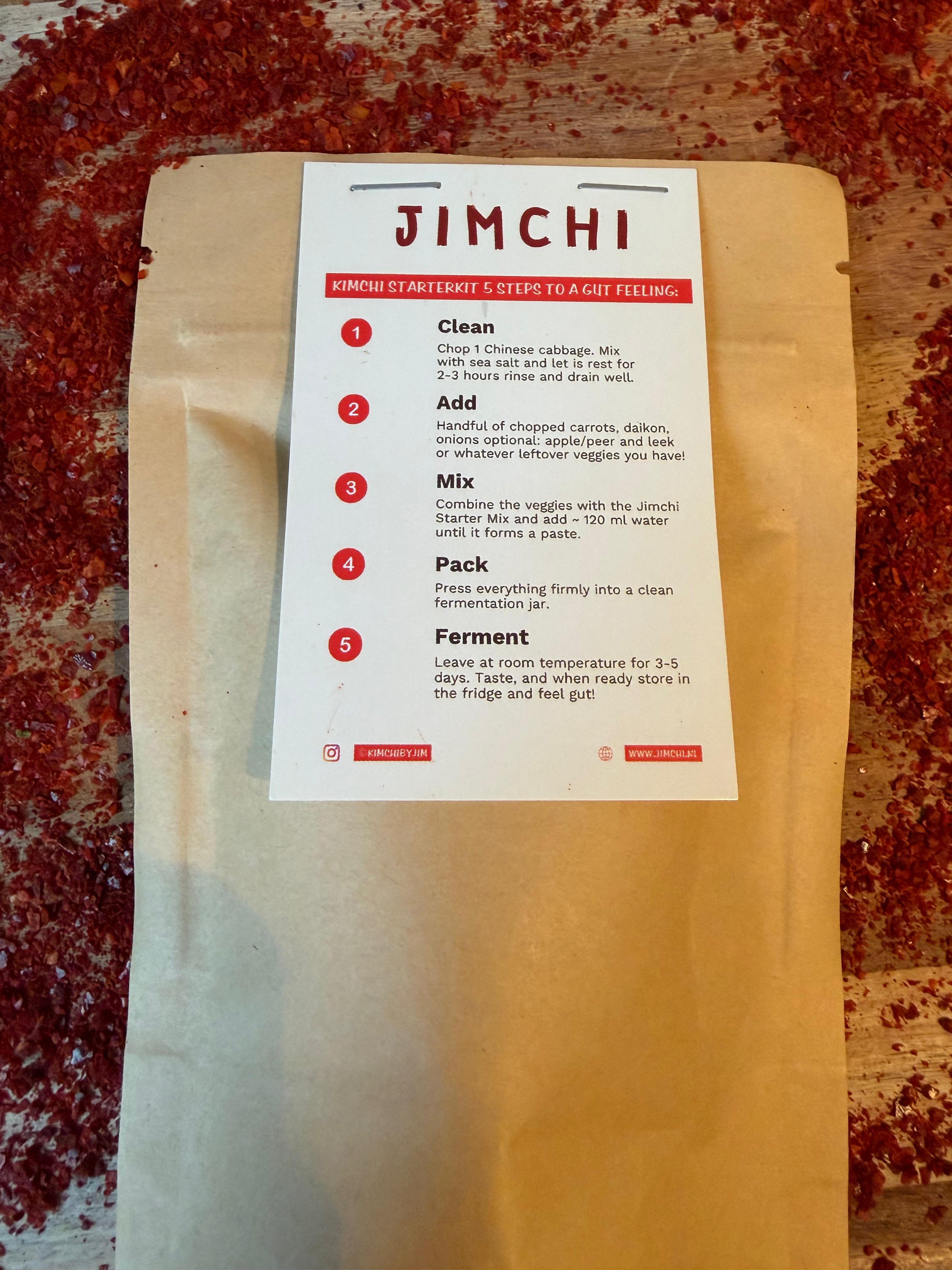 Back of Jimchi DIY kimchi spice mix with instructions to make kimchi at home